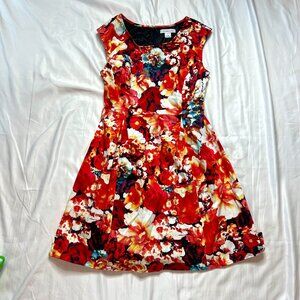 Liz Claiborne NWOT Size 6 Red/Pink/Orange FLORAL Pleated Dress - Zip-up Formal